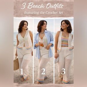 Abercrombie & Fitch White Crochet Vest with Colorful Trim